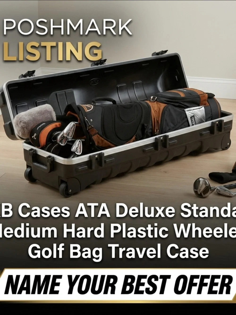 Black Hard Case Rolling Golf Bag - Molded Protection for Travel